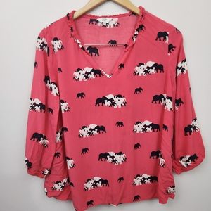 Pink‎ Crown & Ivy Elephant Print  Shirt blouse Size L